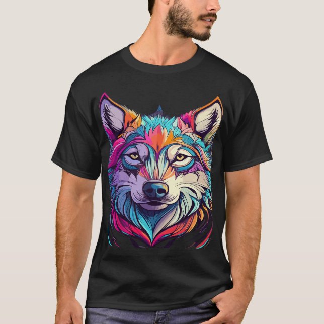 Mountain Wolf Face Kunst, Dichtung und Musik T-Shirt (Vorderseite)