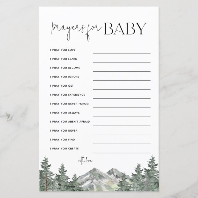 Mountain Woodland Baby Dusche Gebetskarte (Vorderseite)