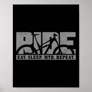 Mountainbike Essen Schlafen Mtb Wiederholen Downhi Poster