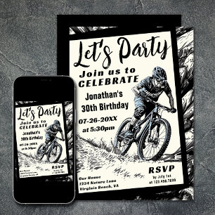 Mountainbike Moderne Skizze Geburtstag Einladung