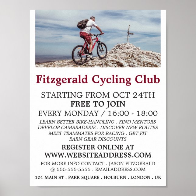Mountainbike, Radsport Club Werbung Poster (Vorne)