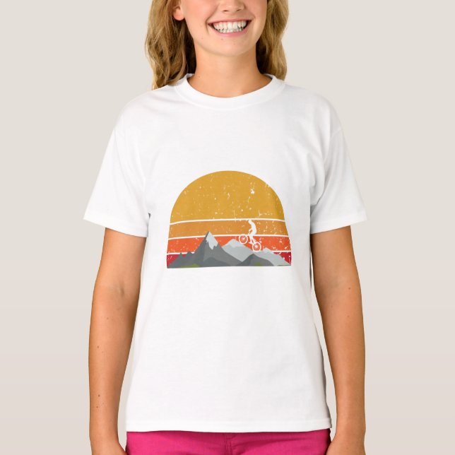 Mountainbike Shirt Retro Sonnenuntergang 70er Vint (Vorderseite)