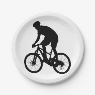 Mountainbike-Silhouette - Hintergrundfarbe auswähl Pappteller