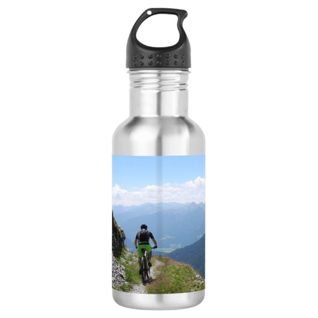 Mountainbiken im Grünen Edelstahlflasche (Vorderseite)