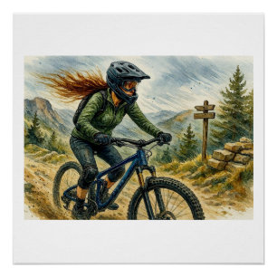 Mountainbiker auf einem Weg, Poster