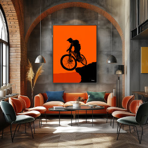 Mountainbiker-Plakat – Schwarze Silhouette auf Ora Poster