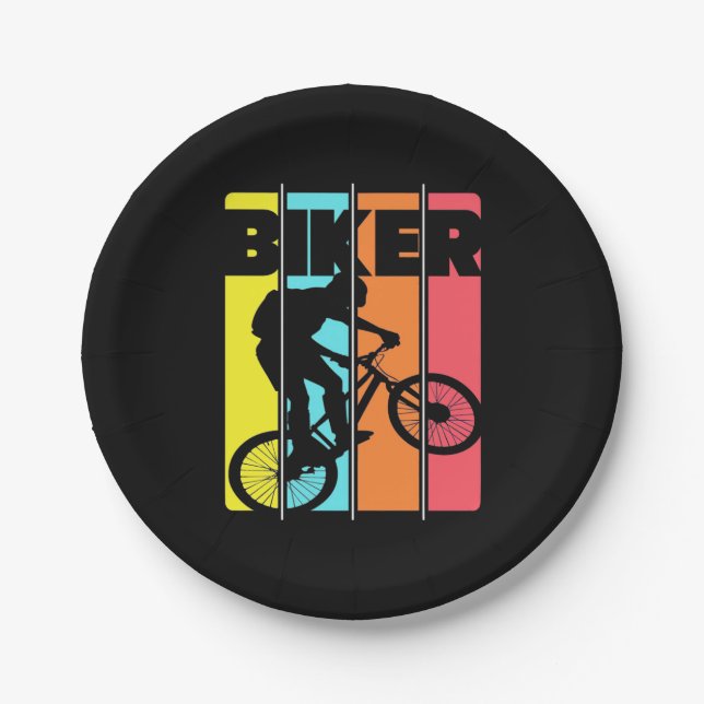 Mountainbiker Retro Vintag Pappteller (Vorderseite)