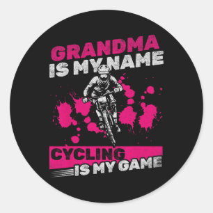 Mountainbiking Oma ist mein Name Radfahren ist mei Runder Aufkleber