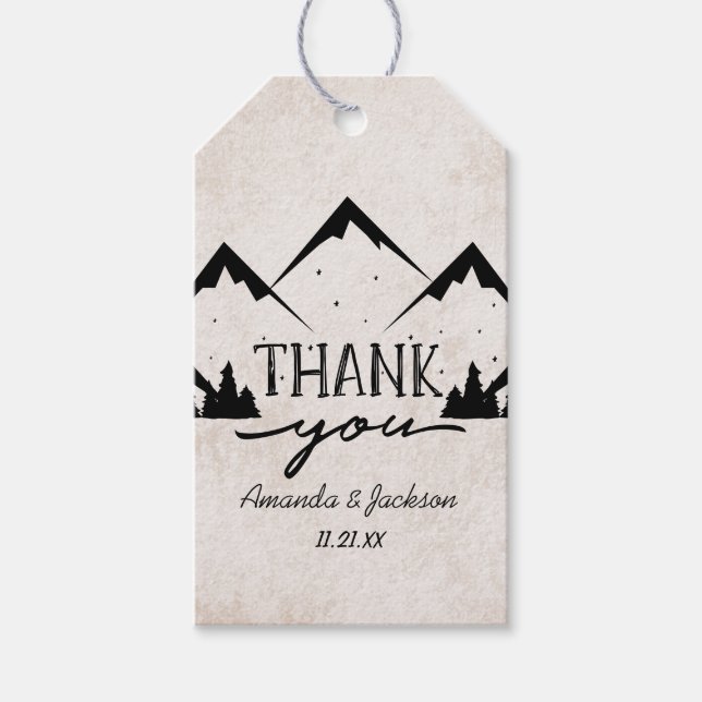 Mountains Adventure Begins Hochzeit Danke Geschenkanhänger (Vorderseite)