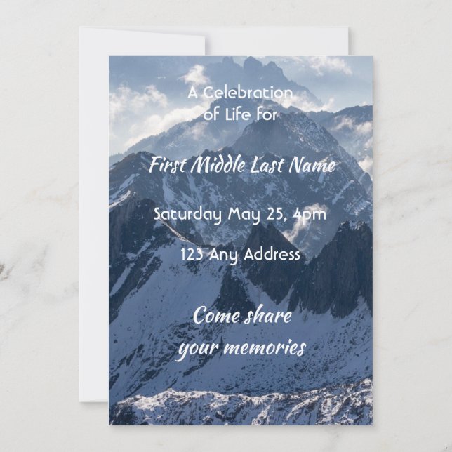 Mountains Alpine Celebration of Life Service Einladung (Rückseite)