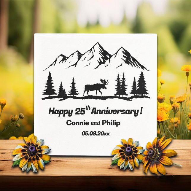 Mountains and Moose 25th Wedding Anniversary Serviette (Von Creator hochgeladen)