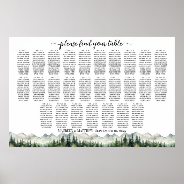 Mountains and Pines 27 Tables Wedding Seating Poster (Vorne)