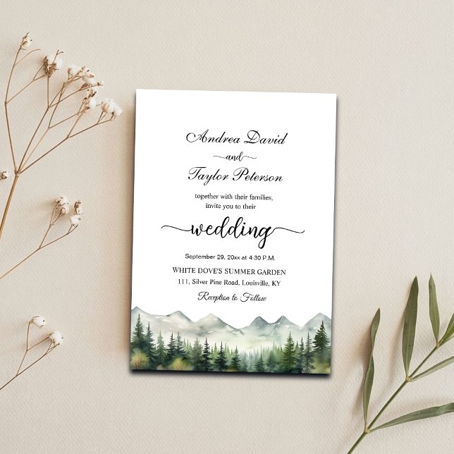 Mountains and Pines Elegant Wedding Einladung (Von Creator hochgeladen)