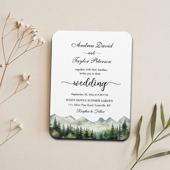 Mountains and Pines Elegant Wedding Invitation Magnet (Von Creator hochgeladen)