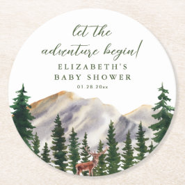 Mountains Deer Baby Shower Runder Pappuntersetzer