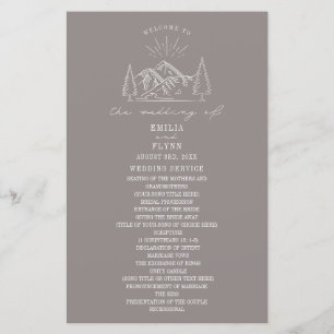 Mountains Line Art Amethyst Wedding Programm