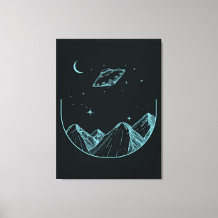 Mountains Night Sky UFO Leinwanddruck