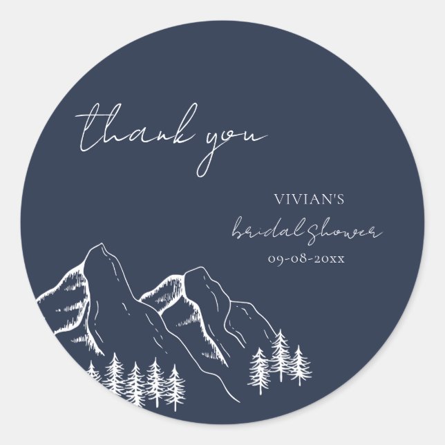 Mountains Pine Tree Navy Blue Vielen Dank Runder Aufkleber (Vorderseite)