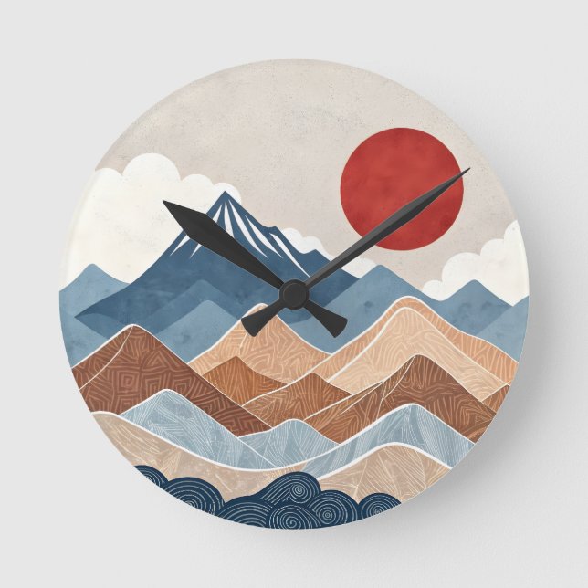 Mountains Sunset Beauty Runde Wanduhr (Vorderseite)