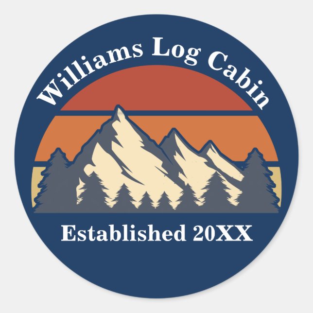 Mountains Sunset Woods Custom Blue Company Name Runder Aufkleber (Vorderseite)