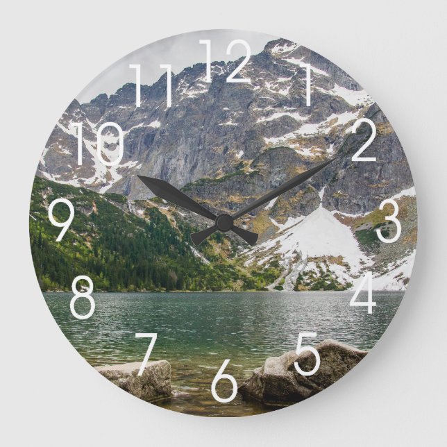Mountainsee, Tatra Berge, LandschaftsFoto Große Wanduhr (Vorderseite)