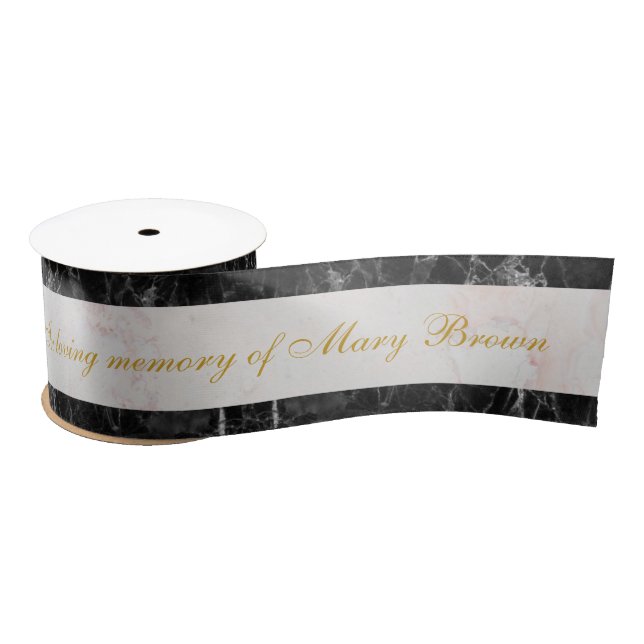 Mourning Black Marble White Marble Golden Script Satinband (Spule)