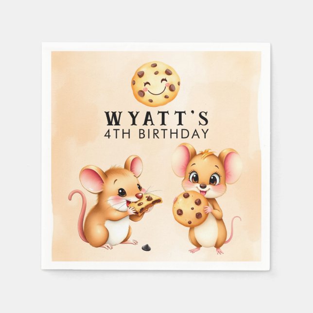 Mouse and Cookie Thema Geburtstagsparty Serviette (Vorderseite)