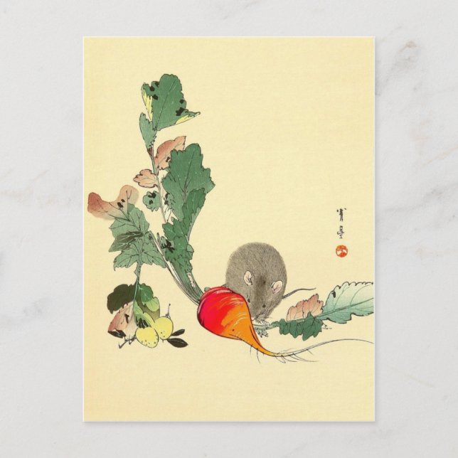 Mouse and Red Radish, japanische Malerei c.1800s Postkarte (Vorderseite)