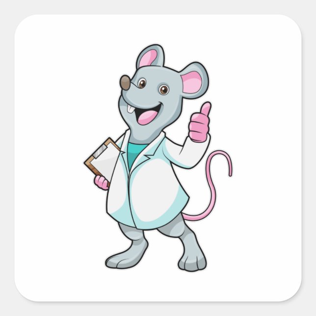 Mouse as Doctor with Doctor's coat Quadratischer Aufkleber (Vorderseite)