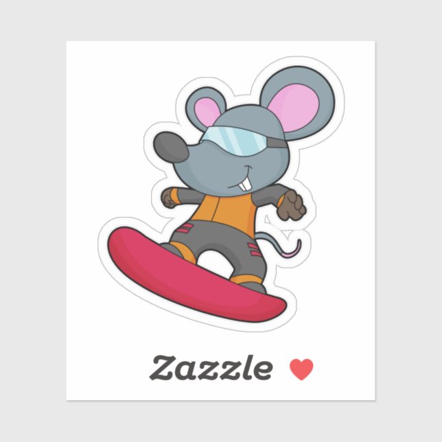 Mouse as Snowboarder with Snowboard Aufkleber (Blatt)