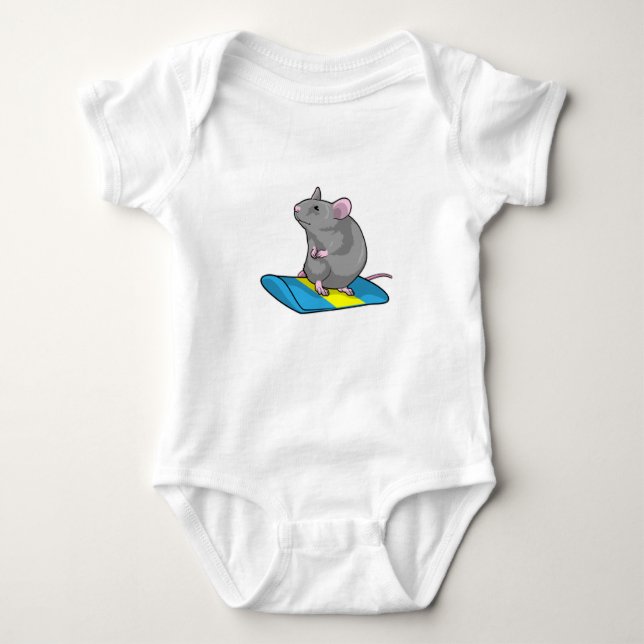 Mouse as Snowboarder with Snowboard Baby Strampler (Vorderseite)
