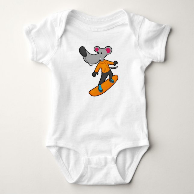 Mouse as Snowboarder with Snowboard Baby Strampler (Vorderseite)