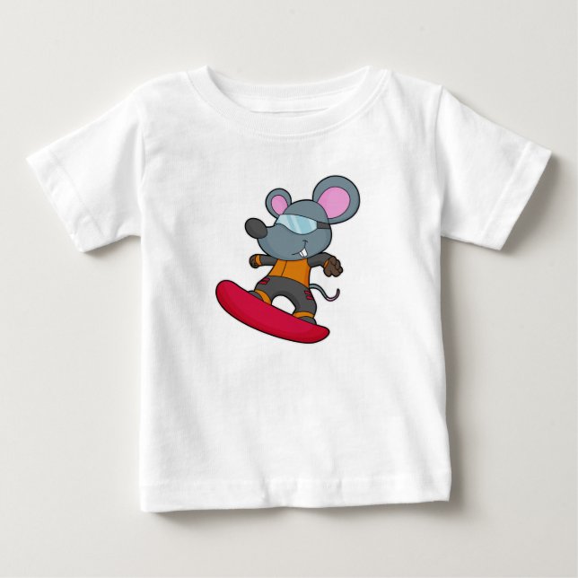Mouse as Snowboarder with Snowboard Baby T-shirt (Vorderseite)