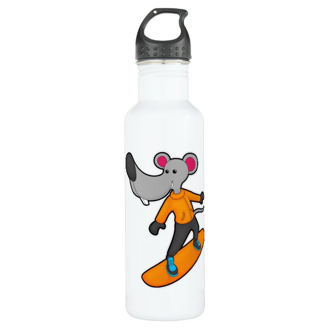Mouse as Snowboarder with Snowboard Edelstahlflasche (Vorderseite)