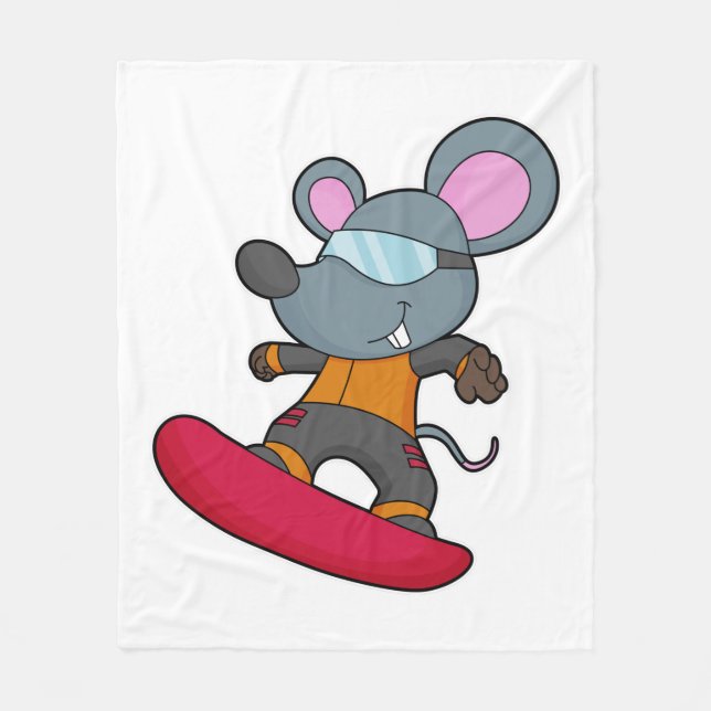 Mouse as Snowboarder with Snowboard Fleecedecke (Vorderseite)
