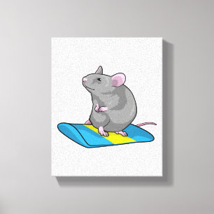 Mouse as Snowboarder with Snowboard Leinwanddruck