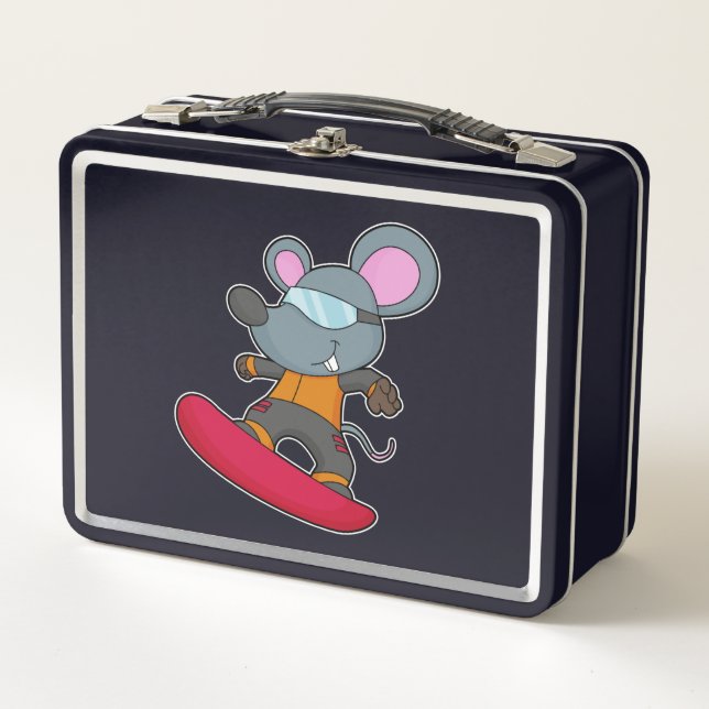 Mouse as Snowboarder with Snowboard Metall Brotdose (Vorderseite)