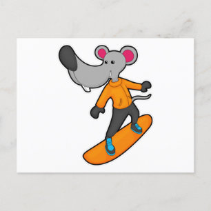 Mouse as Snowboarder with Snowboard Postkarte