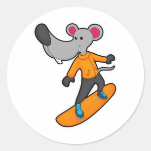 Mouse as Snowboarder with Snowboard Runder Aufkleber