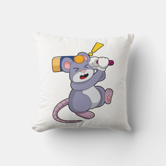 Mouse at Cricket with Cricket bat Kissen (Vorderseite)