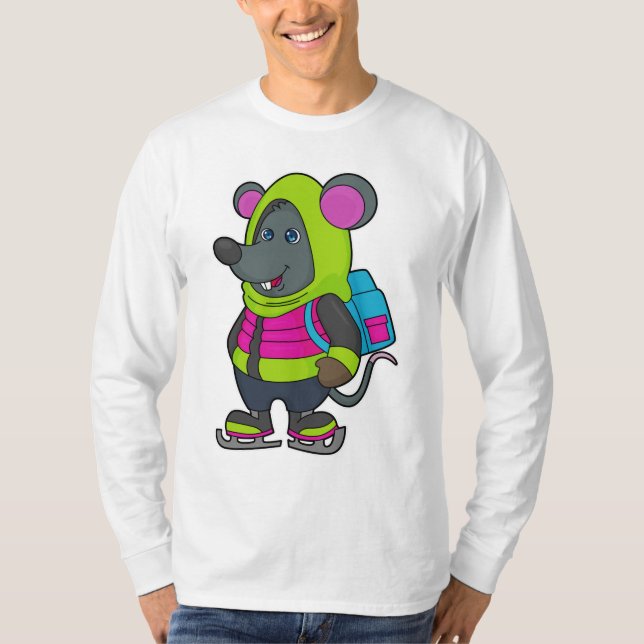 Mouse at Ice Skaten mit Ice Skate & Backpack.pn T-Shirt (Vorderseite)