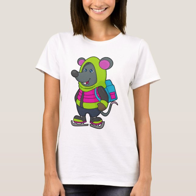 Mouse at Ice Skaten mit Ice Skate & Backpack.pn T-Shirt (Vorderseite)