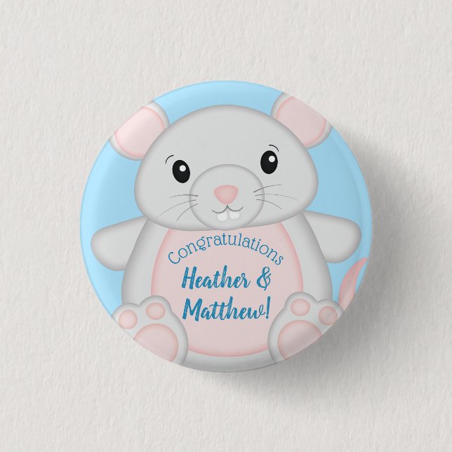 Mouse Baby Shower Blue Button (Vorderseite)
