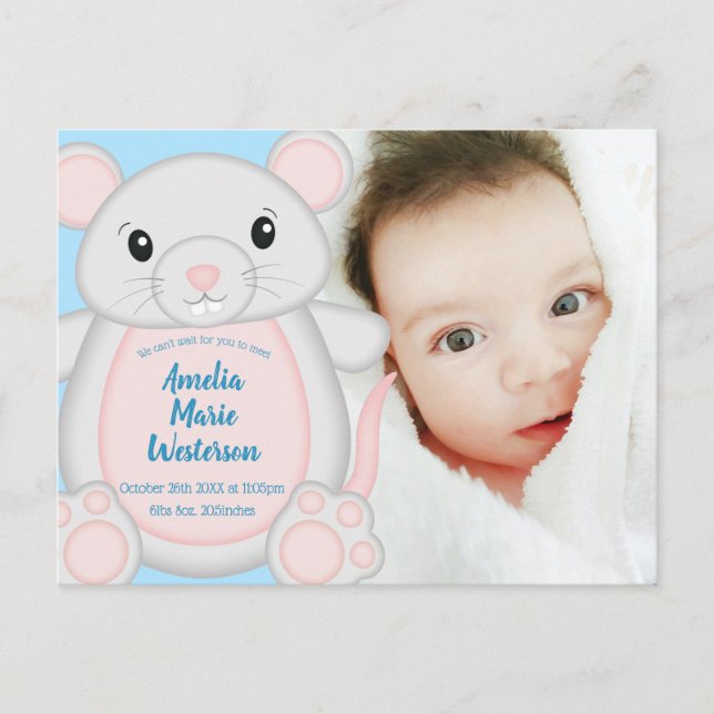 Mouse Baby Shower Blue Postkarte (Vorderseite)