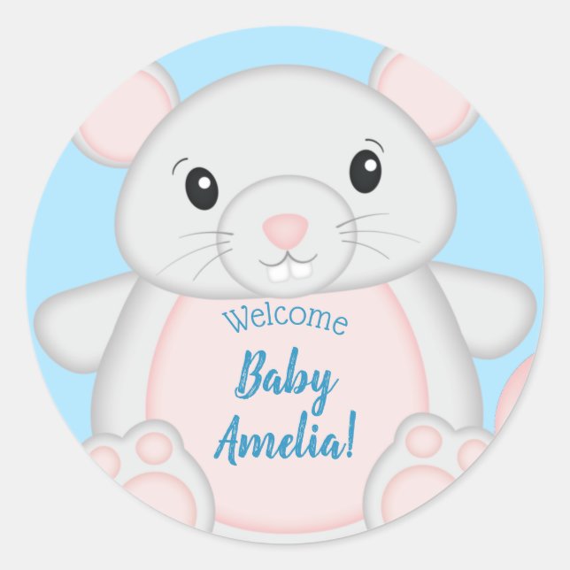 Mouse Baby Shower Blue Runder Aufkleber (Vorderseite)