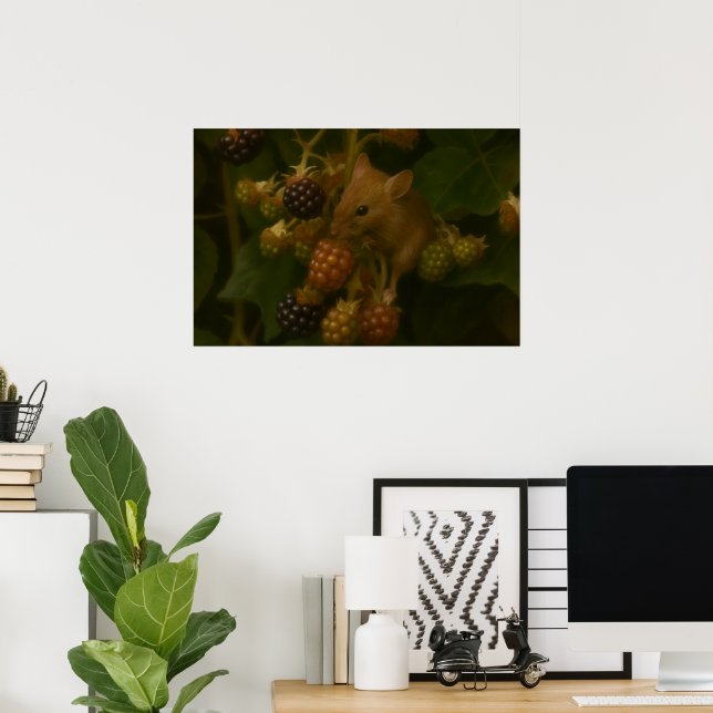 Mouse & BlackBerry - Waldeland Wildlife Art Poster (Heimbüro)