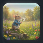 Mouse Blowing Dandelion Seedlings Pappteller<br><div class="desc">A charming mouse in a denim jacket sits on a log in a vibrant meadow,  blowing on a dandelion and watching its seeds float away in the sunlight.</div>