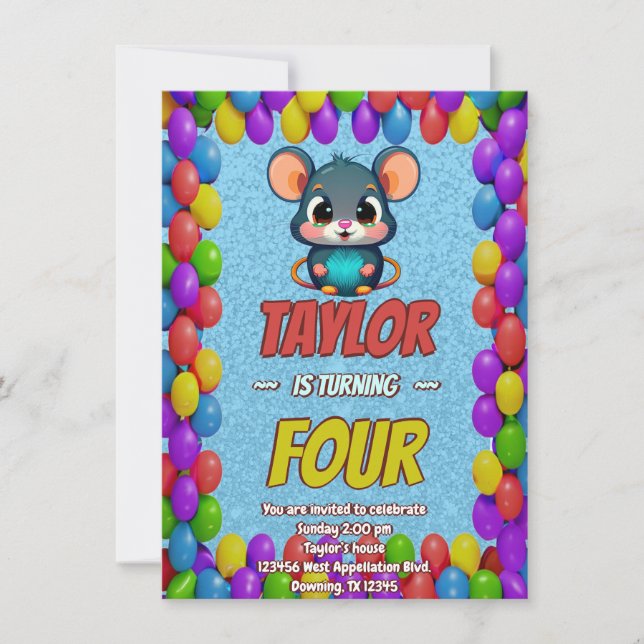Mouse Einzigartiger Personalisierter Geburtstag Ei Einladung (Vorderseite)