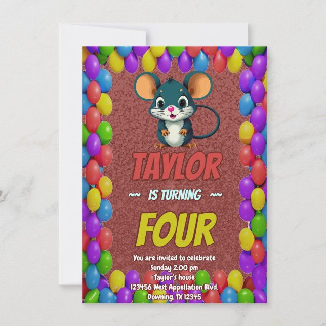 Mouse Einzigartiger Personalisierter Geburtstag Ei Einladung (Vorderseite)