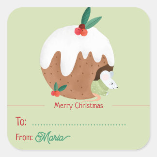 Mouse genießt Weihnachts-Pudding - Square Sticker